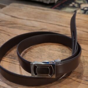 Men's Brown Leather Belt with Silver Buckle